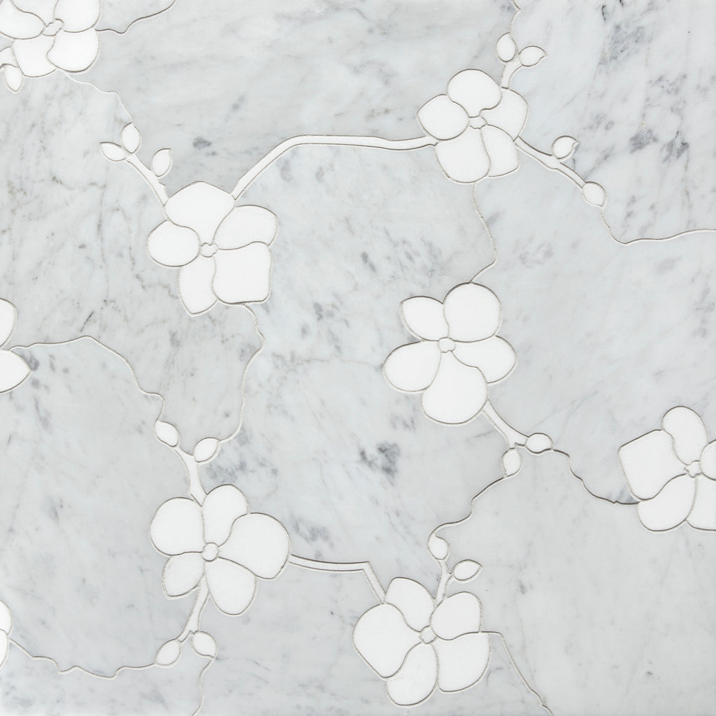 Orchid Dimensional Marble: Carved Floral, Award-Winning Tile