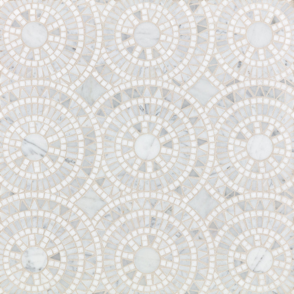 Rollin’ Stone Circles White Mosaic Polished Stone for Floor, Wall