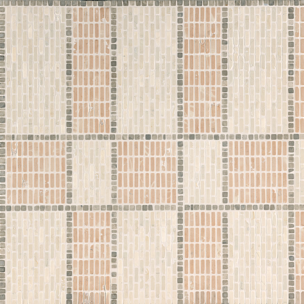 Windowpane Plaid Mosaic – Tumbled Stone in Soft Geometry – Artistic Tile