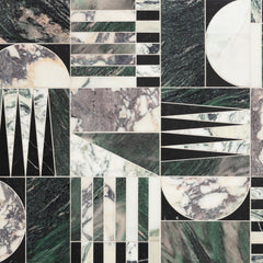 Euclid Large mosaic tile in Breccia Capraia, Verde Aurora, Noir Moon, and Cipollino marble