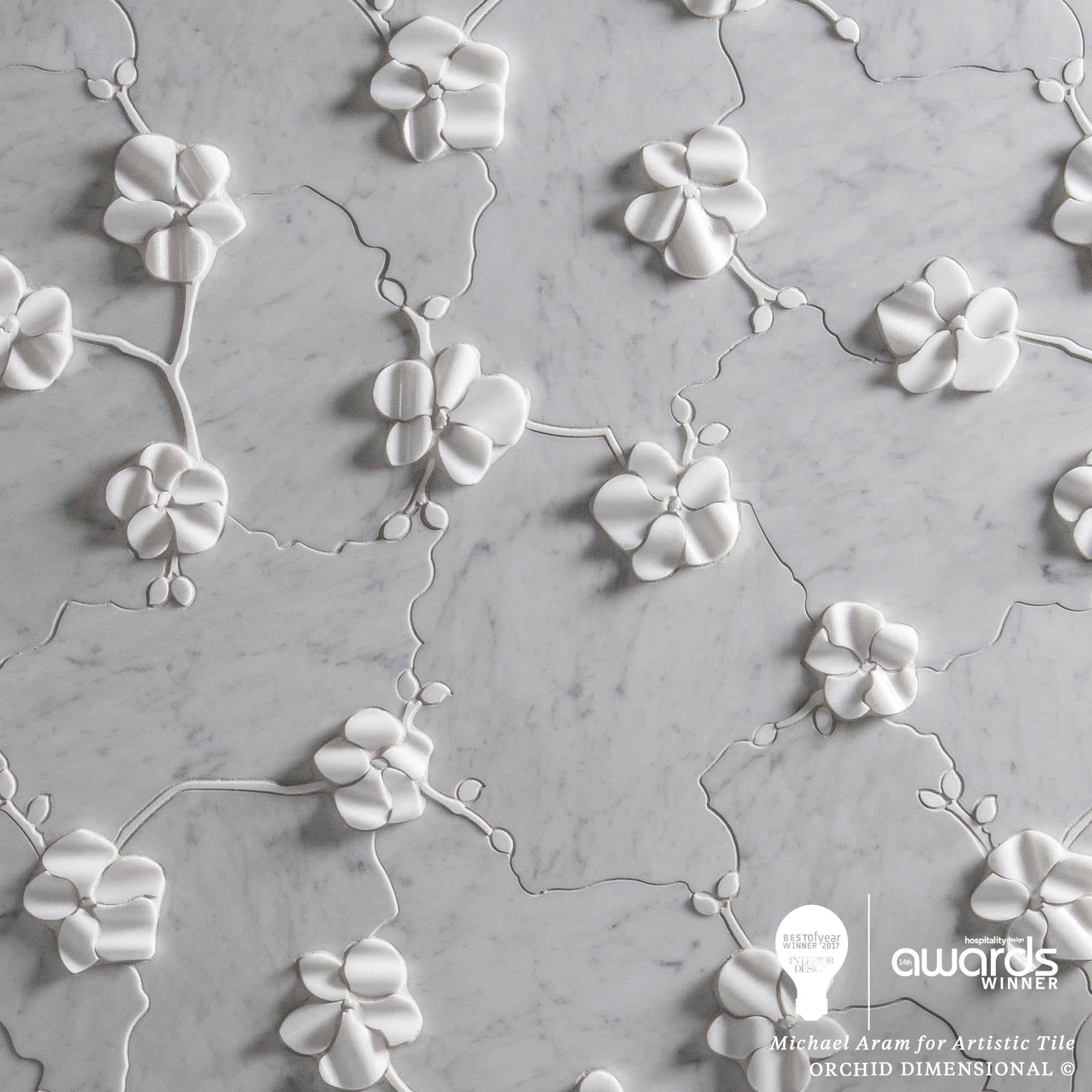 Orchid Dimensional Bianco Carrara Marble Mosaic – Artistic Tile