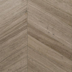Ash deep-brushed limestone chevron mosaic, 2x12 in