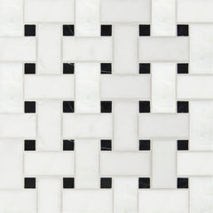 Mosaic Bianco Carrara w/Nero Swatch Card  Polished Samples Basketweave