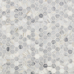 Mosaic Calacatta Bluette Marble Swatch Card  Samples Hexagon 3.0cm